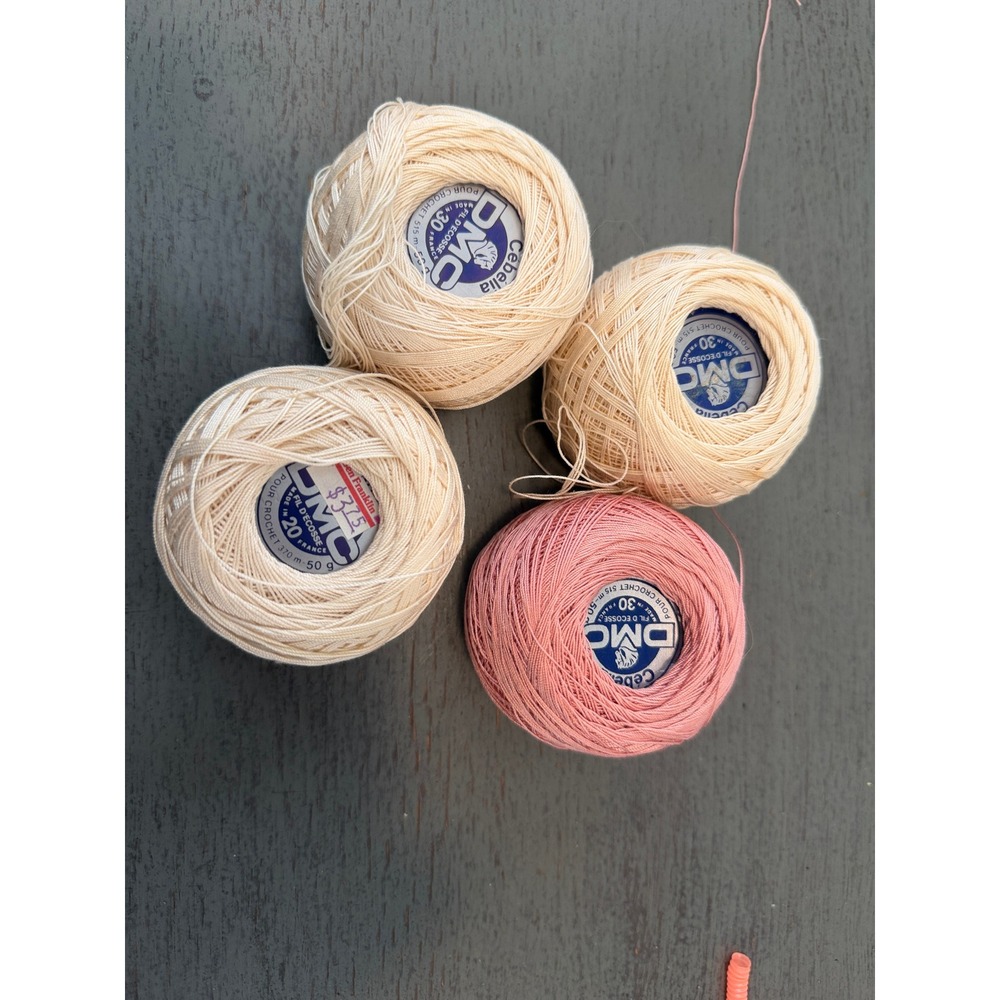 DMC Cebelia Crochet Cotton Thread Lot 4 Balls Size 20 30 Cream Pink France